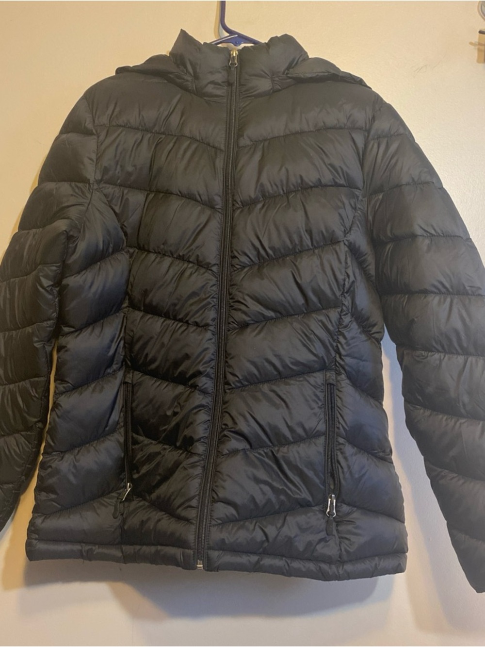 Charter Club Puffer Jacket Womens Large Black Hooded Down Lightweight Quilted